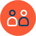 Orange circle with two heads icon