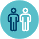 Blue silhouette and white silhouette on a light blue circle icon