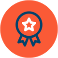 Star medal icon on an orange circle